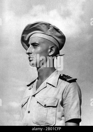 Frankreich/Vietnam: Leutnant Bernard de Lattre de Tassigny (11. Februar 1928 - 30. Mai 1951), c. 1950. Bernard de Lattre de Tassigny war ein Offizier der französischen Armee, der während des Zweiten Weltkriegs und des ersten Indochina-Krieges kämpfte. Bernard de Lattre erhielt während seiner militärischen Karriere mehrere Medaillen, darunter die Médaille Militaire. Er wurde im Alter von 23 Jahren bei Kämpfen in der Nähe von Ninh Binh getötet. Zum Zeitpunkt seines Todes war sein Vater, General Jean de Lattre de Tassigny, der Generalkommandeur der französischen Streitkräfte in Indochina. Bernards Tod wurde in der Zeitung weit verbreitet. Stockfoto
