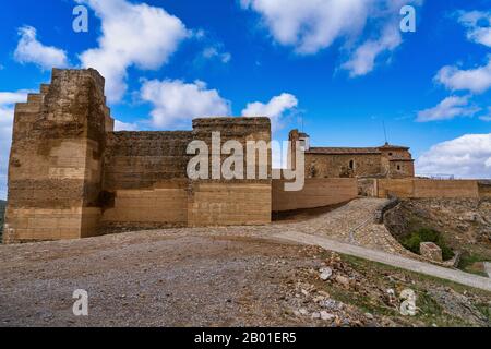 Alcazaba de Reina, maurische Festung über Dorf Reina, Provinz Badajoz, Extremadura, Spanien Stockfoto