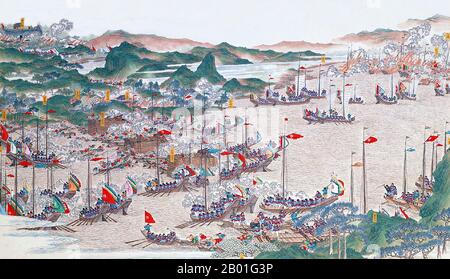 China: Die Qing-Kräfte "entestroying Bandit lairs at Tianjiazhen" und die Rücknahme von Qizhou (Taiping Rebellion, 1850-1864) (Taiping Rebellion, 1850-1864). Handscrollen-Gemälde von Qingkuan, 19. Jahrhundert. Die Taiping Rebellion war ein weit verbreiteter Bürgerkrieg in Südchina von 1850 bis 1864, angeführt von heterodoxem christlichen Konvertiten Hong Xiuquan, der, nachdem er Visionen erhalten hatte, behauptet, er sei der jüngere Bruder von Jesus Christus, gegen die herrschende Manchu-geführte Qing-Dynastie. Etwa 20 Millionen Menschen starben, hauptsächlich Zivilisten, in einem der tödlichsten militärischen Konflikte der Geschichte. Stockfoto