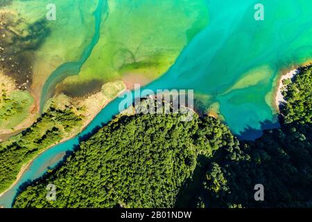 Kloentalersee, Drohnenbild, Schweiz, Glarus Stockfoto