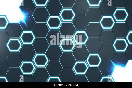 Sechseckige schwarze, abstrakte Hintergrundfarbe. 3D-Rendering Stockfoto