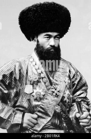 Usbekistan: Islam Khoja (1872 - 9. August 1913), Premierminister des Khanats von Chiwa (R. 1907-1911), ca. 1913. Islam Chodscha war der Chefberater und Premierminister von Khan Muhammad Rahim. Er führte verschiedene Reformen ein, darunter die Errichtung einer weltlichen Schule, eines Krankenhauses, einer Apotheke, einer Post und einer Baumwollfabrik. Stockfoto