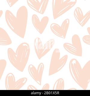 Abstrakte Herzen modernes, nahtloses Muster, Vektor einfacher moderner trendischer Hintergrund. Handgezeichnete Schraffurherzen Formen sich für den Valentinstag, kreativer Hintergrund in Pastellfarben Stock Vektor
