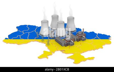 Kernkraftwerke in der Ukraine, 3D-Rendering isoliert auf weißem Hintergrund Stockfoto