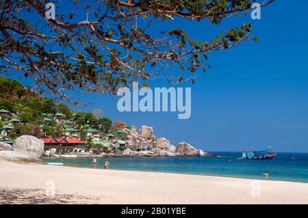 Thailand: AO Tanot, Ko Tao (Turtle Island), Südthailand. Ko Tao oder Turtle Island, die sich mitten im Golf von Thailand befindet, wurde von den frühen Siedlern nach der buckeligen, schildkrötenähnlichen Form der Insel benannt, obwohl sie auch ein bedeutender Brutplatz für Karettschildkröten und Grüne Schildkröten ist. Die Wirtschaft der Insel, die bis auf die vorübergehenden Fischer einst unbewohnt war, dreht sich heute fast ausschließlich um Tourismus und Tauchen. Die rasche Entwicklung des Tourismus in den letzten Jahren hat sich negativ auf die Schildkrötenzucht ausgewirkt. Stockfoto