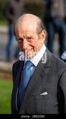 Brentwood Essex, Großbritannien. Februar 2020. HRH Prince Edward, Duke of Kent, KG, GCMG, GCVO, CD, ADC(P) trifft ein, um das wiederaufgebaute Rathaus bei Brentwood, Essex UK Credit: Ian Davidson/Alamy Live News zu eröffnen Stockfoto