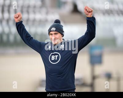 Oriam Sports Center, Riccarton Campus der Heriot-Watt University, Edinburgh: 18. Februar 2020. Schottland Rugby-Team-Training vor ihrem Guinness Six Nations Match gegen Italien in Rom. Schottlands Jamie Ritchie im Training im Einsatz. Kredit: Ian Rutherford/Alamy Live News Stockfoto