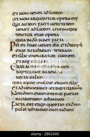 St. Cuthbert (ca. 634 - 20. März 687) war ein angelsächsische Mönch, Bischof und Einsiedler, der mit den Klöstern Melrose und Lindisfarne im Königreich Northumbria in Verbindung gebracht wurde. Nach seinem Tod wurde er einer der wichtigsten mittelalterlichen Heiligen Englands, mit einem Kult, der sich in der Durham Cathedral zentrierte. Cuthbert gilt als Schutzpatron Nordenglands. Sein Festtag ist der 20. März. Er wuchs in der Nähe des neuen Ablegers von Lindisfarne in der Melrose Abbey auf, die heute in Schottland liegt, damals aber in Northumbria war. Er hatte beschlossen, Mönch zu werden, nachdem er 651 eine Vision davon gesehen hatte, dass der St Aidan, der ist Stockfoto