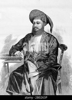 Sayyid Barghash bin Sagte Al-Busaid, GCMG, GCTE (1837 - 26. März 1888) (arabisch: برغش بن سعيد البوسعيد‎), Sohn Von Said bin Sultan, war der zweite Sultan von Sansibar. Barghash regierte Sansibar vom 7. Oktober 1870 bis zum 26. März 1888. Barghash wird zugeschrieben, einen Großteil der Infrastruktur von Stone Town zu bauen, darunter Leitungswasser, öffentliche Bäder, eine Polizei, Straßen, Parks, Krankenhäuser und große Verwaltungsgebäude wie der Bait el-Ajaib (Haus der Wunder). Barghash war vielleicht der letzte Sultan, der ein Maß für die wahre Unabhängigkeit von der europäischen Kontrolle beibehalten hat. Er hat sich mit dem europäischen "adv" beraten Stockfoto