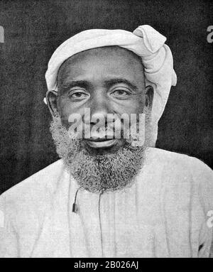 Tippu Tip oder Tib (1837 - 14. Juni 1905), richtiger Name Hamad bin Muḥammad bin Jumah bin Rajab bin Muḥammad bin Sa'īd al-Murghabī, (arabisch: حمد بن محمد بن جمعة بن رجب بن محمد بن سعيد المرجبي‎), war ein Swahili-Sansibari-Händler. Bekannt wurde er von den Einheimischen Ostafrikas als Tippu Tib nach den Klängen, die seine vielen Gewehre machten. Als berüchtigter Sklavenhändler, Plantagenbesitzer und Gouverneur, der für eine Reihe von Sultanen Sansibars arbeitete, leitete er viele Handelsexpeditionen nach Zentralafrika, bei denen es um den Handel mit Sklaven und Elfenbein ging. Er konstruierte profitable Handelsposten, die tief in Cent reichten Stockfoto