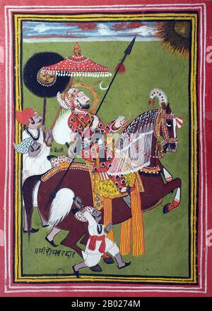 Udaipur, auch "Stadt der Seen" genannt, ist eine Stadt und der administrative Sitz des Distrikts Udaipur im Bundesstaat Rajasthan im Westen Indiens. Sie liegt 403 Kilometer (250 mi) südwestlich der Landeshauptstadt Jaipur, 248 km (154 mi) westlich von Kota und 250 km (155 mi) nordostwärts von Ahmedabad. Udaipur ist die historische Hauptstadt des Königreichs Mewar in der ehemaligen Rajputana-Agentur. Der Clan der Guhils (Sisodia) regierte den Mewar und seine Hauptstadt wurde nach der Gründung von Udaipur durch Maharana Uday Singh von Chittorgarh nach Udaipur verlegt. Die Provinz Mewar wurde danach Teil von Rajasthan Stockfoto