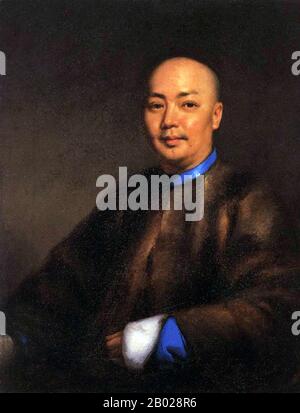 Lam Qua (Chinesisch: 林官; Kantonesisch Yale: Lam Kwan; 1801-1860), oder Kwan Kiu Cheong (關喬昌), war ein chinesischer Maler aus der Provinz Canton in China der Qing-Dynastie, der sich auf Porträts im westlichen Stil spezialisiert hatte, die hauptsächlich für westliche Kunden bestimmt waren. Lam Qua war der erste chinesische Porträtmaler, der im Westen ausgestellt wurde. Er ist bekannt für seine medizinische Porträtkunst und für seine Porträts westlicher und chinesischer Händler in Kanton (Guangzhou) und Macau. Er hatte einen Workshop in der "New China Street" unter den Dreizehn Fabriken in Kanton. In den 1820er Jahren soll Lam Qua von einigen Altersgenossen bei Geo studiert haben Stockfoto