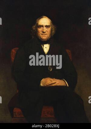 Großbritannien/Indien: James Wilson (3. Juni 1805 – 11. August 1860), schottischer Geschäftsmann, Ökonom und Politiker. Ölgemälde auf Leinwand von Sir John Watson-Gordon (-1864), um 1859. James Wilson war ein schottischer Geschäftsmann und Ökonom, der liberaler Politiker wurde. Er gründete die Wochenzeitung The Economist und die Chartered Bank of India, Australia and China. Von 1853 bis 1858 war sie Finanzsekretärin des Finanzministeriums und von 1859 bis zu seinem Tod erstes Finanzmitglied des Vizekönigs in Indien, um nach der Sepoy Mutiny die Ordnung wiederherzustellen. Stockfoto