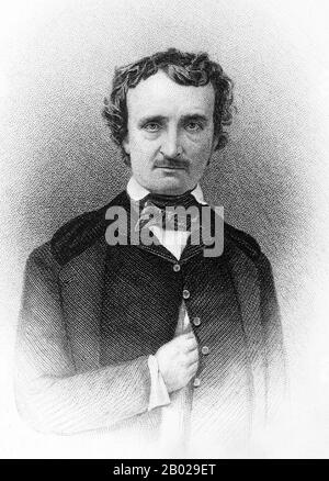 USA: Edgar Allan Poe (* 19. Januar 1809 bis 7. Oktober 1849), US-amerikanischer Schriftsteller, Dichter und Literaturkritiker. Er war auch ein Afficionado aus Opium und Laudanum. Stich von Frederick warne, 1890. Edgar Allan Poe, geboren als Edgar Poe, war ein Schriftsteller, Dichter, Herausgeber und Literaturkritiker, der als Teil der amerikanischen Romantik angesehen wurde. Poe war einer der frühesten amerikanischen Praktizierenden der Kurzgeschichte und gilt allgemein als Erfinder des Genres Detektiv-Fiktion. Er wird auch als Beitrag zum neuen Genre der Science-Fiction bezeichnet. Stockfoto
