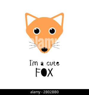 Süßer Fuchs. Cartoon Tier Gesicht. Vector Funny Illustration für Kinder T-Shirt Print Design, Poster, Geschenkkarte Stock Vektor