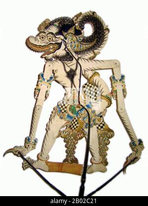 Wayang ist ein javanisches Wort für bestimmte Arten von Theater (wörtlich "Schatten"). Wenn der Begriff auf Arten von Puppentheater verweist, wird die Puppe selbst manchmal als Wayang bezeichnet. Aufführungen von Schattenpuppentheatern werden von Gamelan in Java begleitet. Die UNESCO ernannte Wayang Kulit, ein Schattenpuppentheater und das bekannteste des indonesischen Wayang, am 7. November 2003 zu einem Meisterwerk des Oralen und Immateriellen Erbes Der Menschheit. Stockfoto