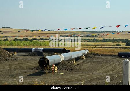 Griechenland, Installation eines Pipeline-Systems in Evros Delta Stockfoto