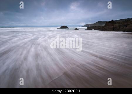 Combesgate Beach in der North Devon Coast National Landscape in Woolacombe, England. Stockfoto