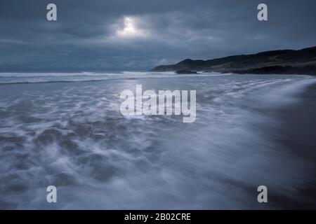 Combesgate Beach in der North Devon Coast National Landscape in Woolacombe, England. Stockfoto