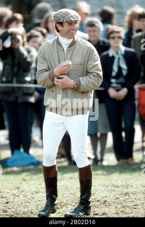 Kapitän Mark Phillips tritt im Badminton Horse Trials, England, Mai 1984 an Stockfoto