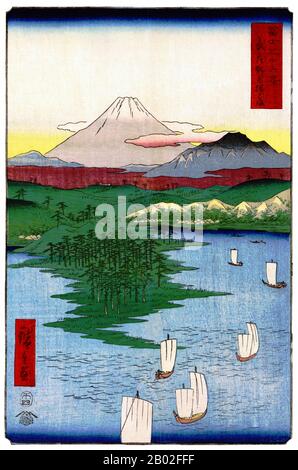 Sechsunddreißig Ansichten des Fuji (japanisch: 富士三十六景; Fuji Sanjū-Rokkei) ist der Titel zweier Holzblockdrucke des japanischen Ukiyo-e-Künstlers Andō Hiroshige, die den Fuji in verschiedenen Jahreszeiten und Wetterbedingungen von verschiedenen Orten und Entfernungen darstellen. Die Serie von 1852 ist im Querformat ausgerichtet, die Serie von 1858 im Hochformat. Utagawa Hiroshige (歌川 広重, * um die Welt der Künstler) (* um die Welt der  ; † 12. Oktober 1858) war ein japanischer Ukiyo-e-Künstler und einer der letzten großen Künstler dieser Tradition. Er wurde auch als Andō Hiroshige (安藤 広重) bezeichnet (eine unregelmäßige Kombination von Familiennamen und Stockfoto