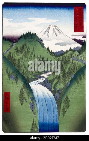 Sechsunddreißig Ansichten des Fuji (japanisch: 富士三十六景; Fuji Sanjū-Rokkei) ist der Titel zweier Holzblockdrucke des japanischen Ukiyo-e-Künstlers Andō Hiroshige, die den Fuji in verschiedenen Jahreszeiten und Wetterbedingungen von verschiedenen Orten und Entfernungen darstellen. Die Serie von 1852 ist im Querformat ausgerichtet, die Serie von 1858 im Hochformat. Utagawa Hiroshige (歌川 広重, * um die Welt der Künstler) (* um die Welt der  ; † 12. Oktober 1858) war ein japanischer Ukiyo-e-Künstler und einer der letzten großen Künstler dieser Tradition. Er wurde auch als Andō Hiroshige (安藤 広重) bezeichnet (eine unregelmäßige Kombination von Familiennamen und Stockfoto