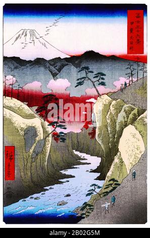 Sechsunddreißig Ansichten des Fuji (japanisch: 富士三十六景; Fuji Sanjū-Rokkei) ist der Titel zweier Holzblockdrucke des japanischen Ukiyo-e-Künstlers Andō Hiroshige, die den Fuji in verschiedenen Jahreszeiten und Wetterbedingungen von verschiedenen Orten und Entfernungen darstellen. Die Serie von 1852 ist im Querformat ausgerichtet, die Serie von 1858 im Hochformat. Utagawa Hiroshige (歌川 広重, * um die Welt der Künstler) (* um die Welt der  ; † 12. Oktober 1858) war ein japanischer Ukiyo-e-Künstler und einer der letzten großen Künstler dieser Tradition. Er wurde auch als Andō Hiroshige (安藤 広重) bezeichnet (eine unregelmäßige Kombination von Familiennamen und Stockfoto