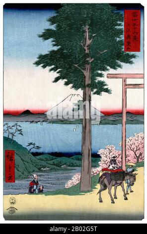 Sechsunddreißig Ansichten des Fuji (japanisch: 富士三十六景; Fuji Sanjū-Rokkei) ist der Titel zweier Holzblockdrucke des japanischen Ukiyo-e-Künstlers Andō Hiroshige, die den Fuji in verschiedenen Jahreszeiten und Wetterbedingungen von verschiedenen Orten und Entfernungen darstellen. Die Serie von 1852 ist im Querformat ausgerichtet, die Serie von 1858 im Hochformat. Utagawa Hiroshige (歌川 広重, * um die Welt der Künstler) (* um die Welt der  ; † 12. Oktober 1858) war ein japanischer Ukiyo-e-Künstler und einer der letzten großen Künstler dieser Tradition. Er wurde auch als Andō Hiroshige (安藤 広重) bezeichnet (eine unregelmäßige Kombination von Familiennamen und Stockfoto