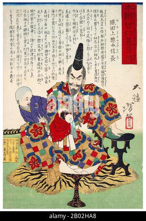 ODA Nobunaga (23. Juni 1534 - 21. Juni 1582) war der Initiator der Vereinigung Japans unter der Herrschaft des Shogun im späten 16. Jahrhundert, eine Regel, die erst mit der Öffnung Japans für die westliche Welt im Jahre 1868 endete. Er war auch ein bedeutender Daimyo während der Sengoku-Zeit der japanischen Geschichte. Seine Arbeiten wurden von seinen Nachfolgern Toyotomi Hideyoshi und Tokugawa Ieyasu fortgesetzt, abgeschlossen und abgeschlossen. Er war der zweite Sohn von Oda Nobuhide, einem stellvertretenden Shugo (Militärgouvernor) mit Landbesitz in der Provinz Owari. Nobunaga lebte ein Leben kontinuierlicher militärischer Eroberung und konnte schließlich ein Thi erobern Stockfoto