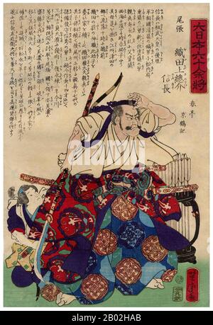 ODA Nobunaga (23. Juni 1534 - 21. Juni 1582) war der Initiator der Vereinigung Japans unter der Herrschaft des Shogun im späten 16. Jahrhundert, eine Regel, die erst mit der Öffnung Japans für die westliche Welt im Jahre 1868 endete. Er war auch ein bedeutender Daimyo während der Sengoku-Zeit der japanischen Geschichte. Seine Arbeiten wurden von seinen Nachfolgern Toyotomi Hideyoshi und Tokugawa Ieyasu fortgesetzt, abgeschlossen und abgeschlossen. Er war der zweite Sohn von Oda Nobuhide, einem stellvertretenden Shugo (Militärgouvernor) mit Landbesitz in der Provinz Owari. Nobunaga lebte ein Leben kontinuierlicher militärischer Eroberung und konnte schließlich ein Thi erobern Stockfoto