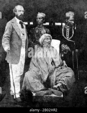 Mirza Abu Zafar Sirajuddin Muhammad Bahadur Shah Zafar (Urdu: ابو ظفر سِراجُ الْدین محمد بُہادر شاہ ظفر‎), besser bekannt als Bahadur Shah Zafar (Urdu: بہادر شاہ دوم‎), war am 24. Oktober 1775 - gestorben 7. November 1862) der letzte Mughal-Kaiser und Mitglied der Timuriden-Dynastie. Zafar war der Sohn von Mirza Akbar Shah II. Und Lalbai, der ein hinduistischer Rajput war, und wurde Mughal-Kaiser, als sein Vater am 28. September 1837 starb. Er verwendete Zafar, einen Teil seines Namens, was "Sieg" bedeutet, für seine nom de plume als Urdu-Dichter, und er schrieb viele Urdu ghazals darunter. Nach seinem Engagement im indischen Rebellio Stockfoto