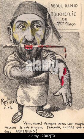 Abdul Hamid II. (Osmanisch-türkisch: عبد الحميد ثانی, 'Abdü'l-Ḥamīd-i sânî; türkisch: İkinci Abdülhamit; 22. September 1842 - 10. Februar 1918) war der 34. Sultan des Osmanenreiches und der letzte Sultan, der eine effektive autokratische Kontrolle über den fraktionierenden Staat ausübt. Er überwachte eine Zeit des Machtabschwungs und des Ausmaßes des Kaiserreichs, einschließlich weitverbreiteter Pogrome und Regierungsmassakre gegen die Minderheiten des Kaiserreichs (nach ihm die hamidischen Massaker genannt) sowie eines Attentatsversuchs, Urteil vom 31. August 1876 bis zur Entmachtung kurz nach der Jungen Türkischen Revolution von 1908, am Stockfoto