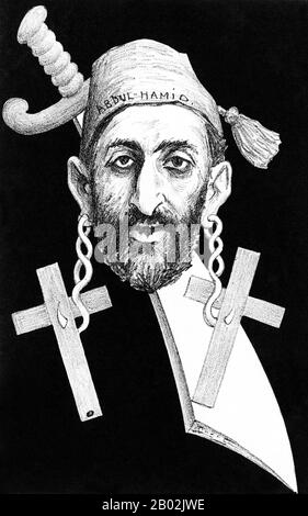 Abdul Hamid II. (Osmanisch-türkisch: عبد الحميد ثانی, 'Abdü'l-Ḥamīd-i sânî; türkisch: İkinci Abdülhamit; 22. September 1842 - 10. Februar 1918) war der 34. Sultan des Osmanenreiches und der letzte Sultan, der eine effektive autokratische Kontrolle über den fraktionierenden Staat ausübt. Er überwachte eine Zeit des Machtabschwungs und des Ausmaßes des Kaiserreichs, einschließlich weitverbreiteter Pogrome und Regierungsmassakre gegen die Minderheiten des Kaiserreichs (nach ihm die hamidischen Massaker genannt) sowie eines Attentatsversuchs, Urteil vom 31. August 1876 bis zur Entmachtung kurz nach der Jungen Türkischen Revolution von 1908, am Stockfoto