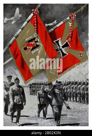 Die Condor-Legion (deutsch: Legionär Condor) war eine Einheit aus Freiwilligen der deutschen Luftwaffe (Luftwaffe) und der Bundeswehr (Wehrmacht Heer), die während des spanischen Bürgerkrieges von Juli 1936 bis März 1939 bei den Nationalisten diente. Die Condor-Legion entwickelte Methoden des Terrorbombardements, die wenig später im Zweiten Weltkrieg weit verbreitet waren. Die Bombardierung Guernicas war die berüchtigtste Operation der Condor-Legion. Hugo Sperrle befehligte die Flugzeugformationen der Einheit und Wilhelm Ritter von Thoma befehligte das Bodenelement. Stockfoto