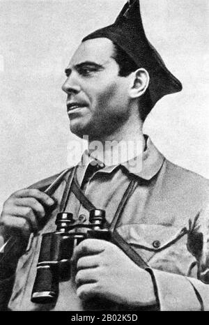 José Buenaventura Durruti Dumange (14. Juli 1896 - 20. November 1936) war eine zentrale Figur des spanischen Anarchismus in der Zeit bis einschließlich des spanischen Bürgerkrieges. Der Anarchismus hat in Spanien historisch mehr Unterstützung und Einfluss gewonnen als anderswo, vor allem vor dem Sieg Francisco Francos im spanischen Bürgerkrieg von 1936-1939. In Spanien gab es mehrere Varianten des Anarchismus: Den enteignenden Anarchismus in der Zeit bis zum Konflikt, den Bauernanarchismus in der Landschaft Andalusiens, den städtischen Anarchosyndikalismus in Katalonien, insbesondere seine Hauptstadt Barcelon Stockfoto