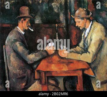 The Card Players ist eine Serie von Ölbildern des französischen Post-Impressionisten Paul Cézanne. Gemalt während Cézannes Endzeit Anfang der 1890er Jahre, gibt es fünf Gemälde in der Serie. Die Versionen variieren in der Größe und in der Anzahl der abgebildeten Spieler. Cézanne hat auch zahlreiche Zeichnungen und Studien zur Vorbereitung der Card-Player-Serie abgeschlossen. Eine Version Der Kartenspieler wurde 2011 an die Royal Family of Qatar zu einem Preis verkauft, der unterschiedlich auf 250 bis 300 Millionen Dollar geschätzt wurde und damit das teuerste Kunstwerk ist, das jemals verkauft wurde. Stockfoto