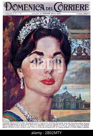 Farah Pahlavi (geboren Farah Diba, 14. Oktober 1938 in Teheran); Persisch: فرح پهلوی, ist die ehemalige Königin und Kaiserin des Iran. Sie ist die Witwe von Mohammad Reza Pahlavi, dem Schah des Iran, und einzige Kaiserin (Shahbanou) des modernen Iran. Sie war von 1959 bis 1967 Königin des Iran und von 1967 bis 1979 Königin des Iran. Obwohl die Titel und Auszeichnungen der iranischen Kaiserfamilie innerhalb des Iran von der islamischen Regierung abgeschafft wurden, wird sie aus Höflichkeit von den ausländischen Medien sowie von Anhängern der Monarchie immer noch von der Empress oder Shahbanou gestylt. Einige Länder wie die Uni Stockfoto