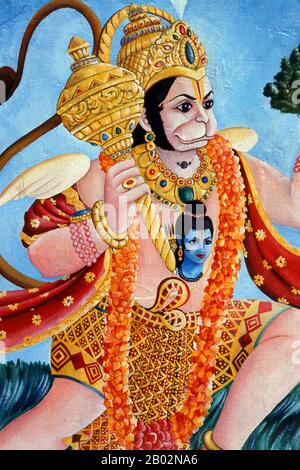 Die Hindu-Gottheit Hanuman ist ein glühender Anhänger von Rama, einer zentralen Figur im indischen Epos Ramayana. Als General unter den Vanaras, einer ape-ähnlichen Rasse der Waldbewohner, ist Hanuman eine Inkarnation des Göttlichen und ein Schüler von Lord Sri Rama im Kampf gegen den Dämonenkönig Ravana. Die am meisten verehrten Hindu-Stätte in Nepal ist der weitläufige Pashupatinath-Tempelkomplex, fünf Kilometer östlich des zentralen Kathmandu. Im Mittelpunkt der Hingabe steht hier ein großer silberner Shivalingam mit vier Seitenflächen aus Shiva, der zu einem "Chaturmukhi-Linga" oder zu einem vierseitigen Shivalingam wird. Paschupati ist einer von Stockfoto