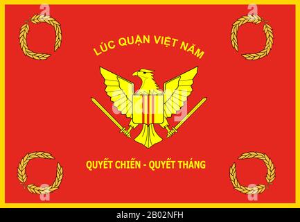 Armee der Republik Vietnam (ARVN; Vietnamesisch: Nam Cộng hòa), auch Südvietnamesische Armee (SVA) genannt, waren die Bodentruppen der Streitkräfte der Republik Vietnam, der Streitkräfte Südvietnamesiens, die von 1955 bis Zum Fall Saigons 1975 bestanden. Lục quân Việt Es wird geschätzt, dass es während des Vietnamkriegs 1.394.000 Tote (getötet und verletzt) gegeben hat. Nach dem Sturz Saigons zur einmarschierenden nordvietnamesischen Armee (NVA) wurde die ARVN aufgelöst. Während einige hochrangige Offiziere aus dem Land in die Vereinigten Staaten oder anderswo geflohen waren, waren Tausende von ehemaligen ARVN Stockfoto