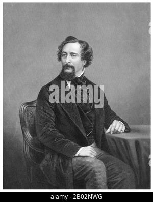 Charles John Huffam Dickens (7. Februar 1812 - 9. Juni 1870) war ein englischer Schriftsteller und Gesellschaftskritiker. Er schuf einige der bekanntesten fiktiven Figuren der Welt und gilt allgemein als der größte Romanautor der viktorianischen Zeit. Während seines Lebens erfreuten sich seine Werke einer beispiellosen Popularität, und bis zum zwanzigsten Jahrhundert wurde er von Kritikern und Gelehrten weithin als literarisches Genie angesehen. Seine Romane und Kurzgeschichten sind weiterhin weit verbreitet. Dickens wurde im englischen Portsmouth geboren und musste die Schule verlassen, um in einer Fabrik zu arbeiten, als sein Vater ins Schuldnergefängnis geworfen wurde. Altho Stockfoto