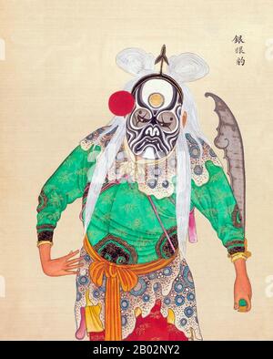 Peking-Oper oder Peking-Oper (京剧; traditionelles Chinesisch: 京劇; Pinyin: Jīngjù) ist eine Form des traditionellen chinesischen Theaters, das Musik, Gesangsdarbietung, MIME, Tanz und Akrobatik vereint. Es entstand im späten 18. Jahrhundert und wurde bis Mitte des 19. Jahrhunderts voll entwickelt und anerkannt. Die Form war am Hof der Qing-Dynastie äußerst beliebt und gilt inzwischen als einer der kulturellen Schätze Chinas. Größere Leistungstücher haben ihren Sitz in Peking und Tianjin im Norden sowie Shanghai im Süden. Die Kunstform ist auch in Taiwan erhalten, wo sie als Guoju (國劇; Pinyin: Stockfoto
