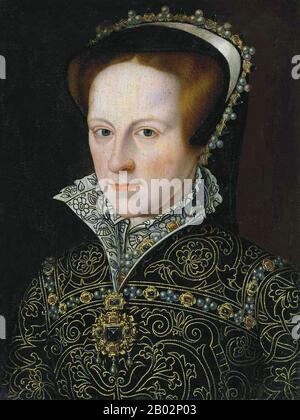 Mary I (18. Februar 1516 - 17. November 1558) war von Juli 1553 bis zu ihrem Tod Königin von England und Irland. Ihre Hinrichtungen der Protestanten veranlassten ihre Gegner, ihr die Nüchternheit "Blutige Maria" zu geben. Stockfoto