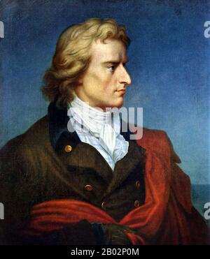 Johann Christoph Friedrich von Schillers (* 10. November 1759; † 9. Mai 1805) war ein deutscher Dichter, Philosoph, Historiker und Dramatiker. Während der letzten siebzehn Jahre seines Lebens (1785-1805) verband sich mit Johann Wolfgang von Goethe-Institut eine produktive Freundschaft. Sie diskutierten häufig Fragen zur Ästhetik, und Schillers ermutigte Goethe-Werke, die er als Skizzen hinterlassen hatte, zu beenden. Diese Beziehung und diese Diskussionen führten zu einer Zeit, die nun als "Weimar-Klassizismus" bezeichnet wurde. Von den meisten Deutschen gilt Schillers als Deutschlands wichtigster klassischer Dramatiker. Stockfoto