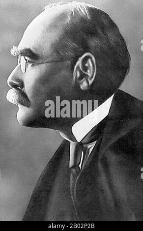 Joseph Rudyard Kipling (30. Dezember 1865 - 18. Januar 1936) war ein englischer Kurzgeschichtenautor, Dichter und Romanautor. Er schrieb Erzählungen und Gedichte britischer Soldaten in Indien und Geschichten für Kinder. Er wurde in Bombay, in der Präsidentschaft von Bombay in Britisch-Indien geboren und von seiner Familie nach England gebracht, als er fünf Jahre alt war. Zu Kiplings Werken der Belletristik gehören "Das Dschungelbuch" (1894), "Kim" (1901) und viele Kurzgeschichten, darunter "Der Mann, Der König Sein Würde" (1888). Zu seinen Gedichten gehören "Manday" (1890), "Gunga Din" (1890), "The White Man's Burden" (1899) und "If-" (1910). Er gilt als Stockfoto