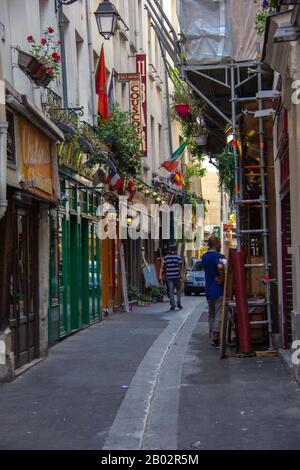 Morgens auf der Rue de la Huchette Paris Stockfoto