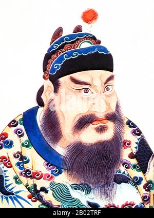 Qin Shi Huang (259-210 v. u. z.), persönlicher Name Ying Zheng, war während der Zeit Der Kriegerischen Staaten König des chinesischen Staates Qin von 246 bis 221 v. u. z. Er wurde 221 v. Chr. der erste Kaiser eines einheitlichen Chinas und regierte bis zu seinem Tod 210 v. Chr. im Alter von 49 Jahren. Qin Shi Huang, der sich nach der chinesischen Einigung "Erster Kaiser" ausformt, ist eine Schlüsselfigur in der chinesischen Geschichte, die fast zwei Jahrtausende von imperialen Herrschaft einleitet. Nach der Vereinigung Chinas haben er und sein Chefberater Li Si eine Reihe wichtiger wirtschaftlicher und politischer Reformen verabschiedet. Er unternahm gigantische Projekte, darunter die erste Version von Th Stockfoto