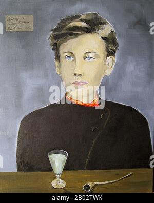 Jean Nicolas Arthur Rimbaud (* 20. Oktober 1854 in Charleville, Ardennes; † 10. November 1891) war ein französischer Dichter. Er prägte die moderne Literatur und Kunst, inspirierte verschiedene Musiker und präfigurierte den Surrealismus. Er begann schon in jungen Jahren mit dem Schreiben von Gedichten, während er noch in der Grundschule war, und hielt vollständig an, bevor er 21 wurde. Er war in seinen Teenagern meist kreativ. Rimbaud war bekannt, dass er ein Libertine war und eine unruhige Seele war. Kurz nach seinem siebenunddreißigsten Geburtstag reiste er vor seinem Tod an Krebs ausgiebig auf drei Kontinenten. Stockfoto