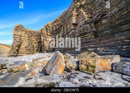 Nash Point Coastline Kalksteinpflaster Felsformationen Geologie geologische Formationen, Fossilien, Felsenpools, glamorgan Heritage Coast South wales UK gb Stockfoto