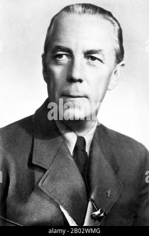 Folke Bernadotte, Graf von Wisborg (2. Januar 1895 - 17. September 1948) war eine schwedische Diplomatin und Adelige. Während des zweiten Weltkriegs handelte er die Freilassung von etwa 31.000 Häftlingen aus deutschen Konzentrationslagern aus, darunter 450 dänische Juden aus dem Lager Theresienstadt. Sie wurden am 14. April 1945 freigelassen. 1945 erhielt er von Heinrich Himmler ein deutsches Kapitulationsangebot, das Angebot wurde jedoch letztlich abgelehnt. Nach dem Krieg wurde Bernadotte einstimmig zum UN-Sicherheitsratsvermittler im arabisch-israelischen Konflikt von 1947-1948 gewählt. Er wurde 194 in Jerusalem ermordet Stockfoto