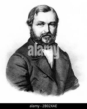 Heinrich Barth (* 16. Februar 181; † 25. November 1865) war ein deutscher Afrikaforscher und Gelehrter. Barth gilt als einer der größten europäischen Forscher Afrikas, da seine wissenschaftliche Vorbereitung, Fähigkeit, Arabisch zu sprechen und zu schreiben, afrikanische Sprachen zu lernen und Charakter dazu führte, dass er die Details der von ihm besuchten Kulturen sorgfältig dokumentierte. Er war einer der ersten, der die Verwendungen der Mundgeschichte der Völker verstand und viele sammelte. Während seiner fünf Reisejahre (1850-1855) pflegte er Freundschaften mit afrikanischen Herrschern und Gelehrten. Stockfoto